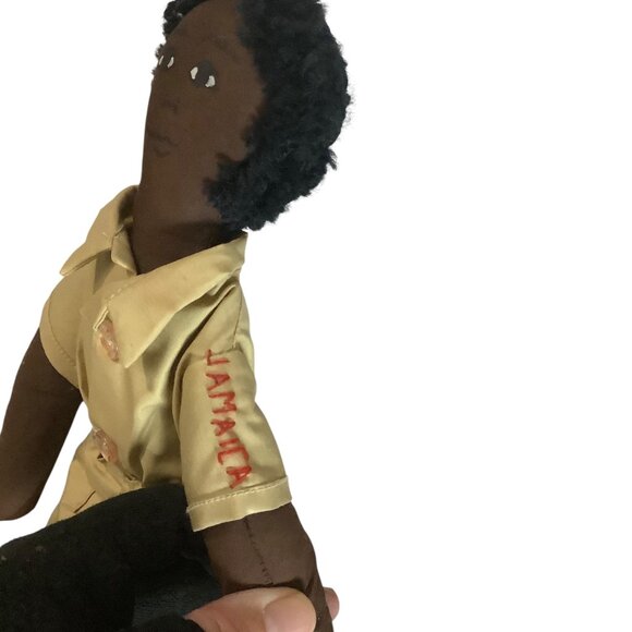 Handcrafted Jamaican Cloth Dolls Set Of 2 Embroidered Details Button Accents - Picture 3 of 6